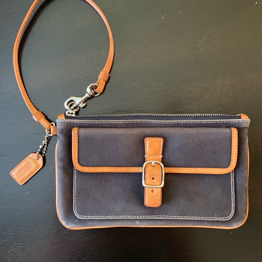 COACH Black with Brown Leather Trim Wristlet